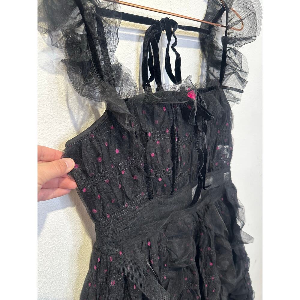 FOR LOVE AND LEMONS Black Mesh Polka Dot Janelle Ruffled Dress size Small nwt - Picture 15 of 16